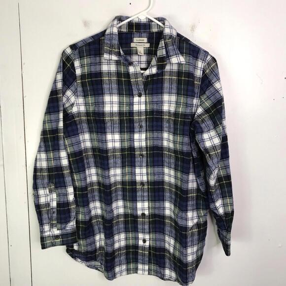 Ll Bean Top Womens S Petite Tunic Flannel Cotton Button Front Fall Western - Picture 1 of 8
